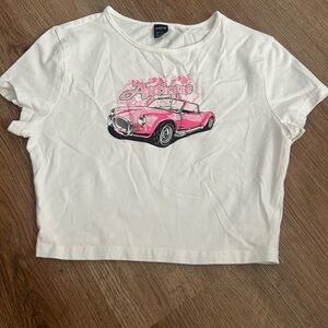White Tee with Pink Vintage Car Graphic